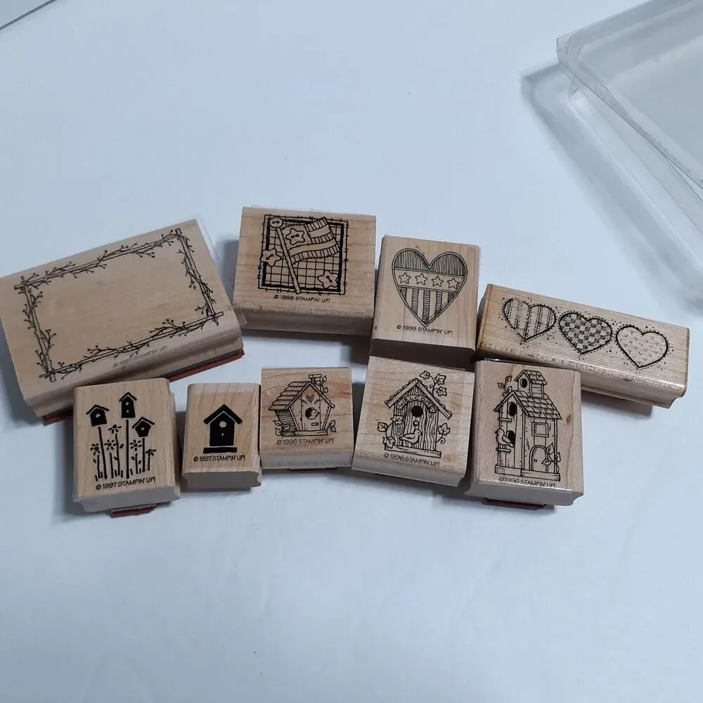 Stampin Up Lot of 9 Rubber Stamp Set 1996 1997 Birdhouse Heart Flag Patriotic